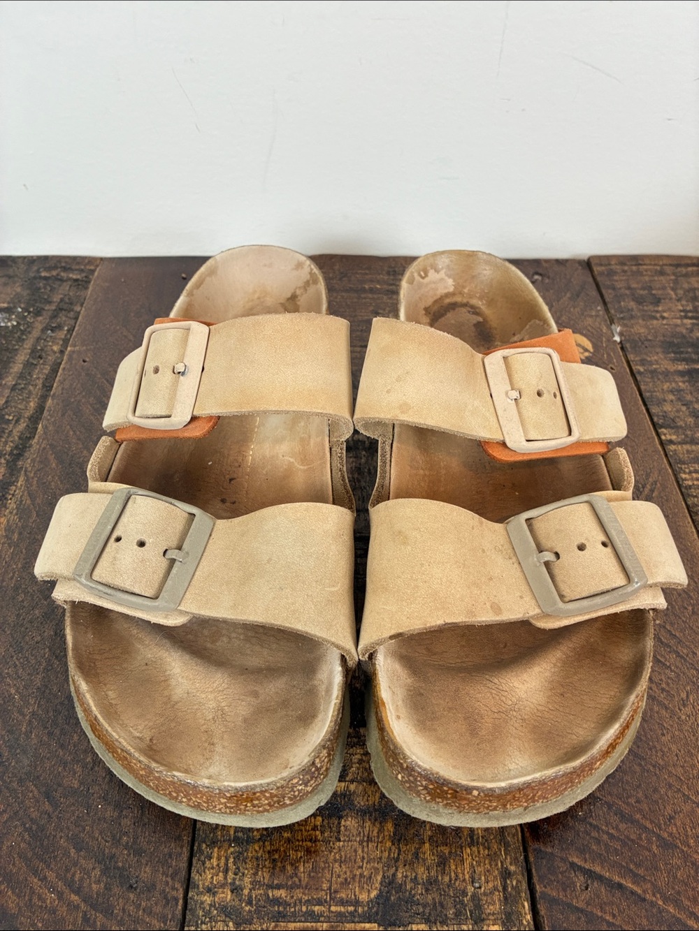 Birkenstock Arizona Two-Tone Beige Suede Double Buckle Slide Sandals Women’s 37 - Picture 2 of 7